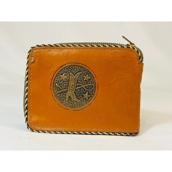Vintage Leather Bifold Wallet Hand Tooled Horses 1950s Men Boys Cowhide Zip Up - Picture 2 of 8
